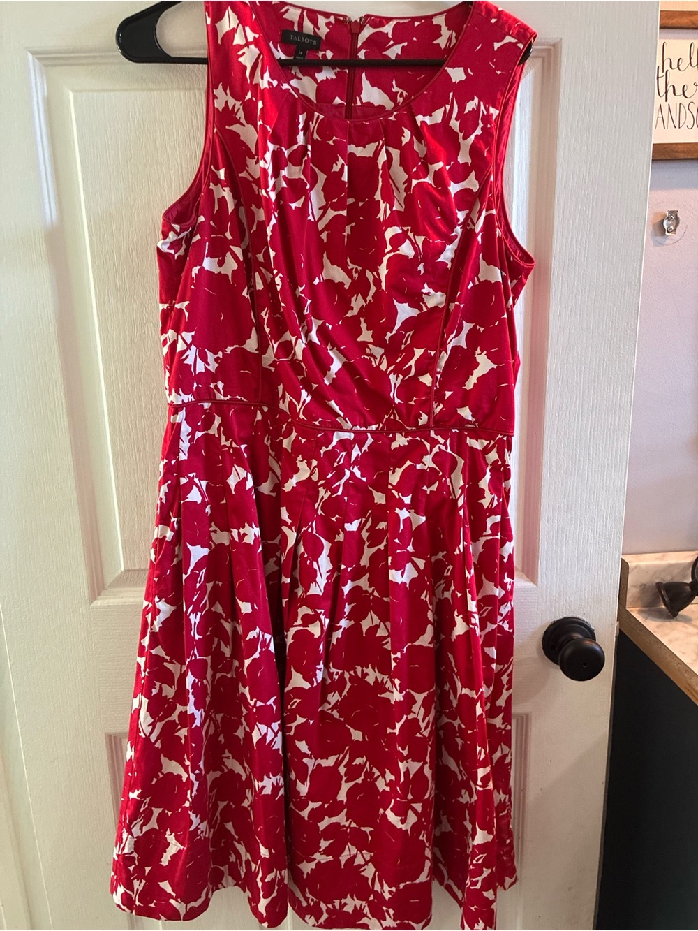 Talbots Size 14 Red & White Floral Fit & Flare Sleeveless Dress